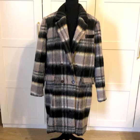 Double breasted plaid wool blend coat - Picture 1 of 5